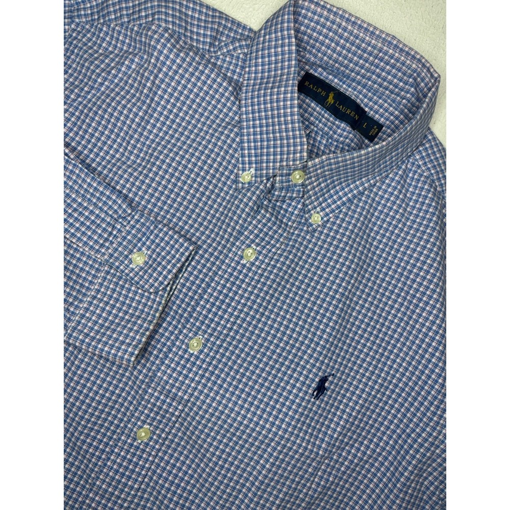 Ralph Lauren Long Sleeve‎ Button Down Shirt Men's Large Blue & Pink Plaid